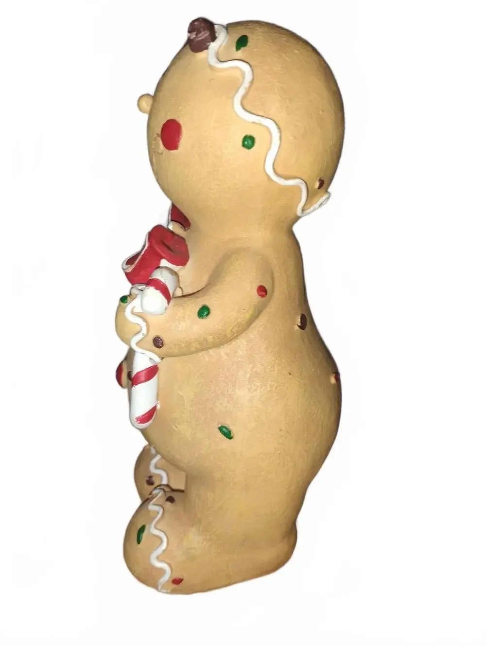 Gingerbread Man Holiday Figurine with Candy Cane and Red Bow